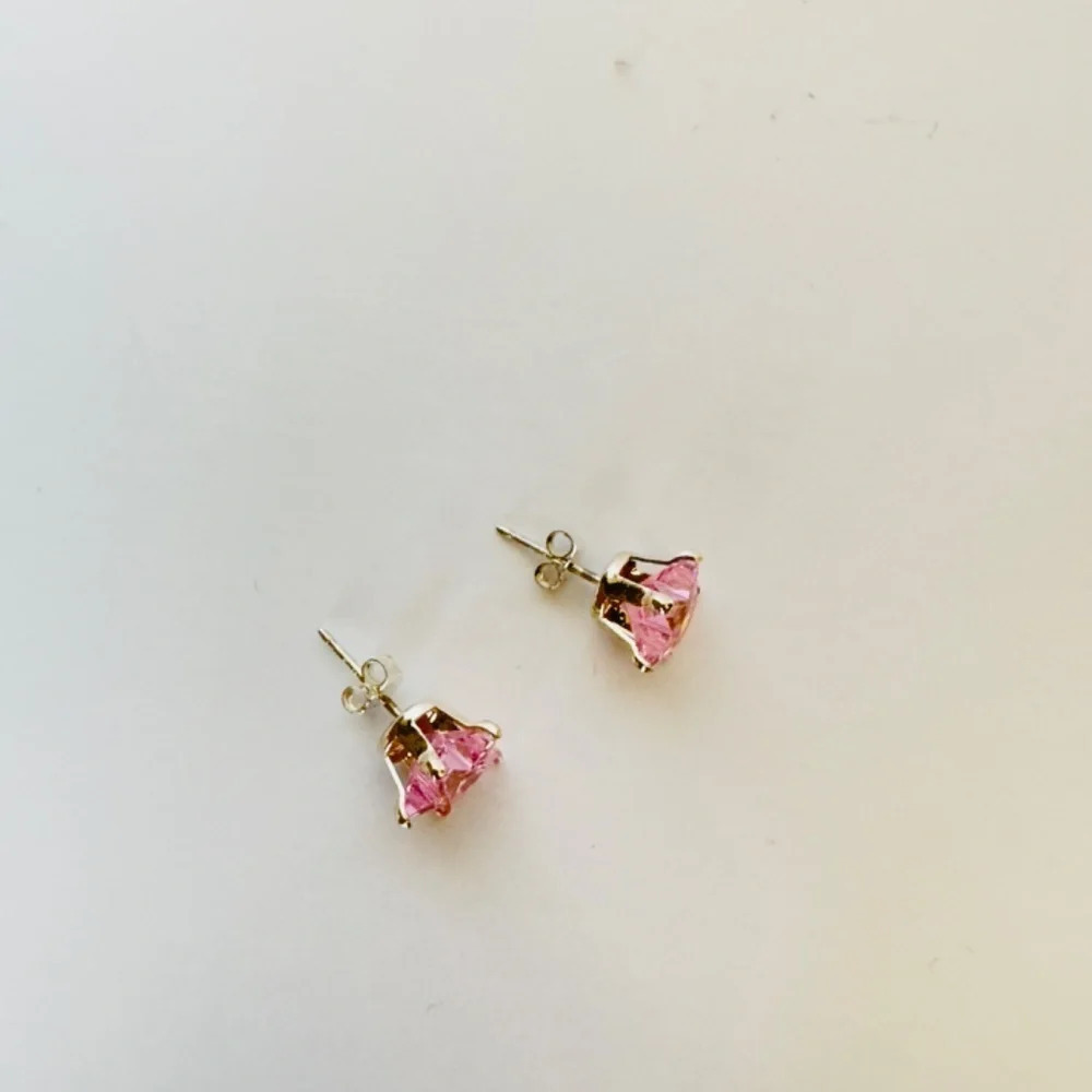 New Pink Star CZ Sterling Silver Earrings - Picture 4 of 5